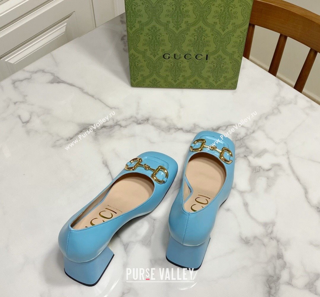 Gucci Heel 2.5cm/5.5cm/7.5cm pumps with Horsebit in leather Sky Blue (modeng-24032646)