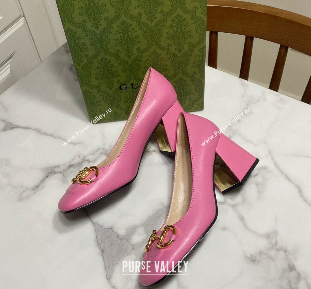 Gucci Heel 2.5cm/5.5cm/7.5cm pumps with Horsebit in leather Pink (modeng-24032643)