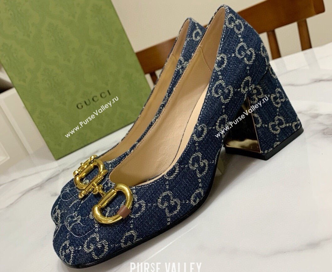 Gucci Heel 2.5cm/5.5cm/7.5cm pumps with Horsebit in Denim Blue (modeng-24032647)