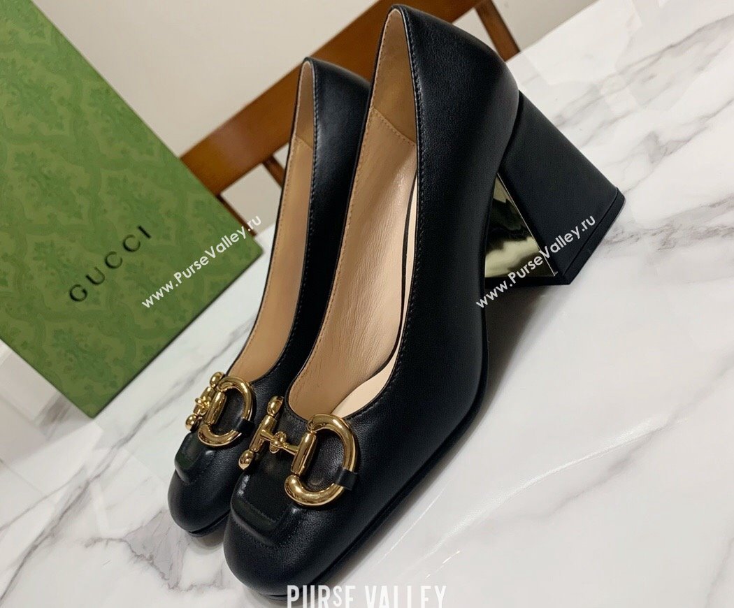 Gucci Heel 2.5cm/5.5cm/7.5cm pumps with Horsebit in leather Black (modeng-24032641)