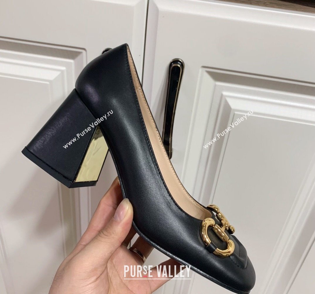 Gucci Heel 2.5cm/5.5cm/7.5cm pumps with Horsebit in leather Black (modeng-24032641)