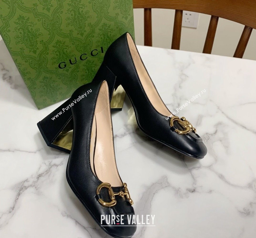 Gucci Heel 2.5cm/5.5cm/7.5cm pumps with Horsebit in leather Black (modeng-24032641)