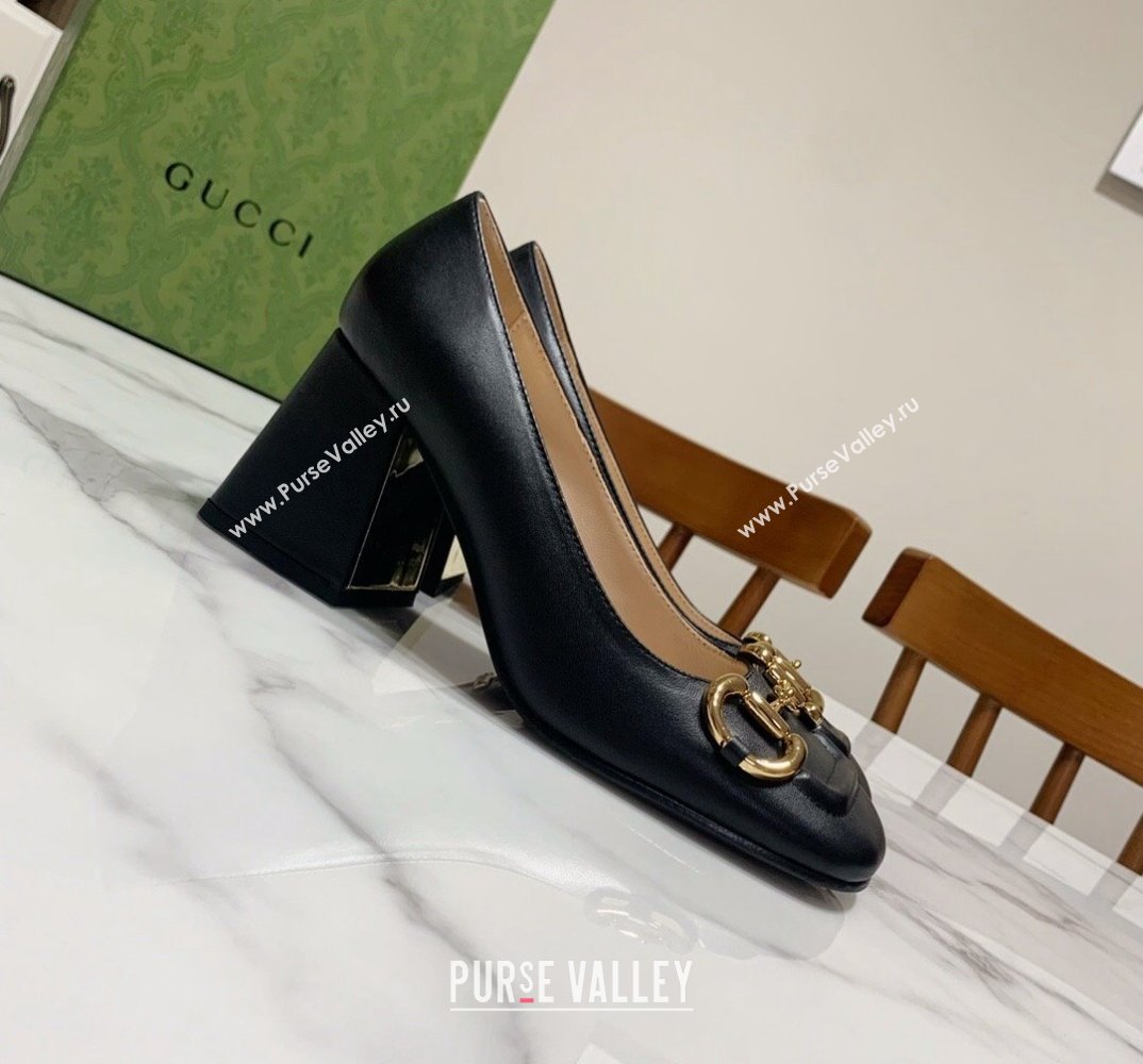 Gucci Heel 2.5cm/5.5cm/7.5cm pumps with Horsebit in leather Black (modeng-24032641)