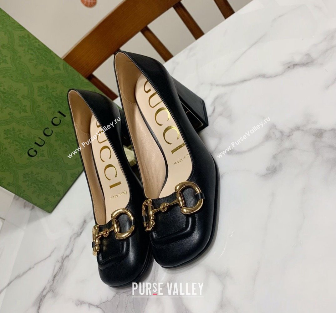 Gucci Heel 2.5cm/5.5cm/7.5cm pumps with Horsebit in leather Black (modeng-24032641)