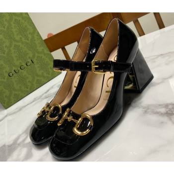 Gucci Heel 7.5cm Mary Jane Pumps with Horsebit and Strap in Patent leather Black (modeng-24032638)