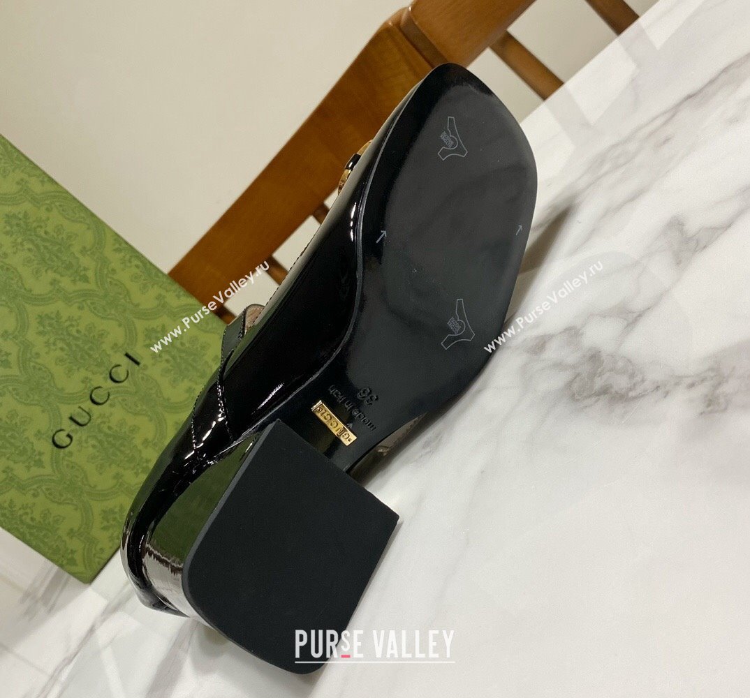 Gucci Heel 7.5cm Mary Jane Pumps with Horsebit and Strap in Patent leather Black (modeng-24032638)