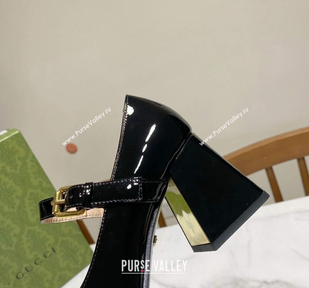 Gucci Heel 7.5cm Mary Jane Pumps with Horsebit and Strap in Patent leather Black (modeng-24032638)