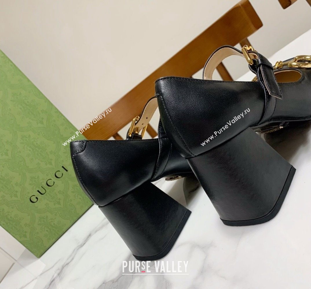 Gucci Heel 7.5cm Mary Jane Pumps with Horsebit and Strap in leather Black (modeng-24032639)