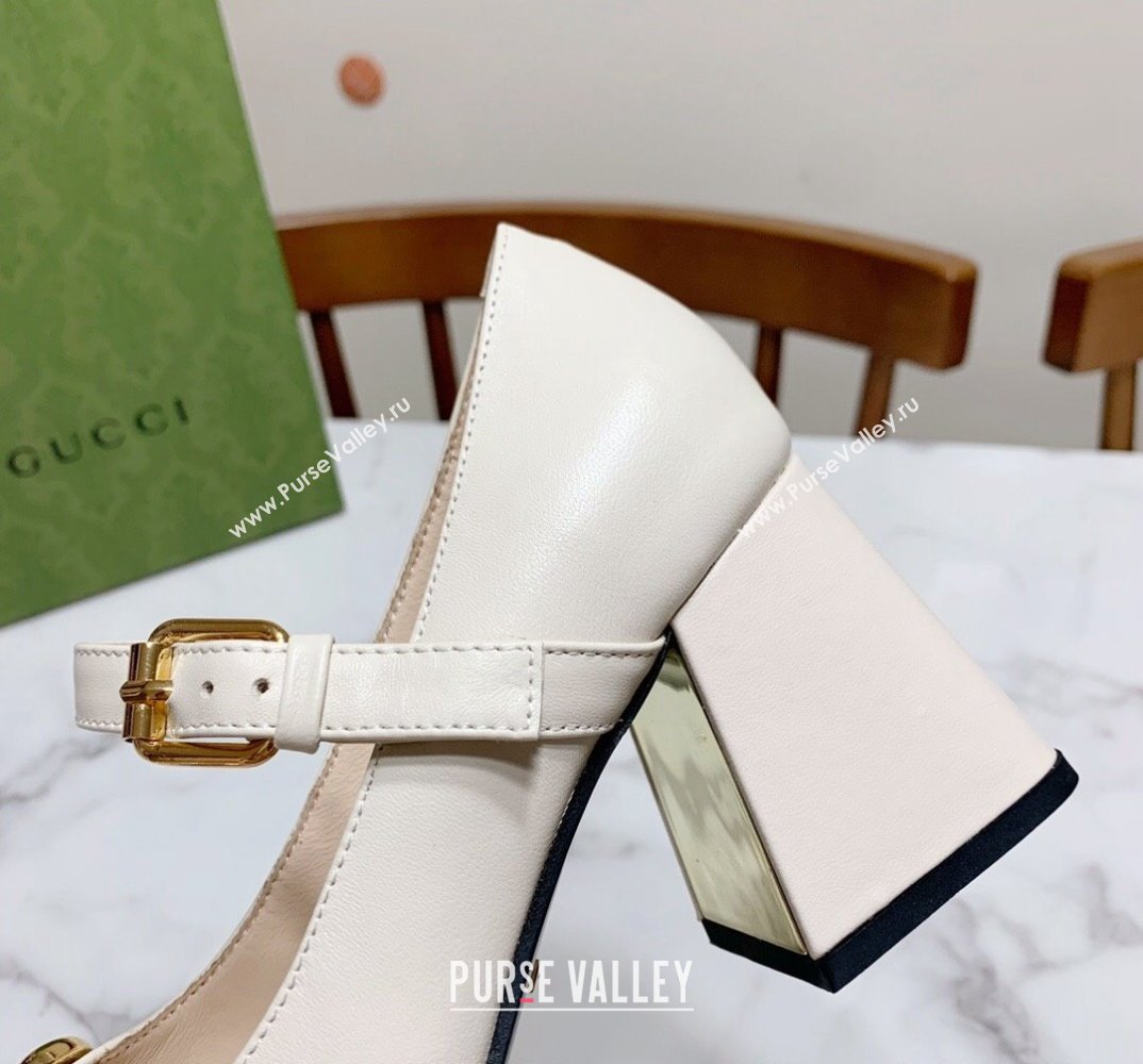 Gucci Heel 7.5cm Mary Jane Pumps with Horsebit and Strap in leather White (modeng-24032640)