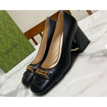 Gucci Heel 7.5cm Pumps with Interlocking G and Chain in leather Black (modeng-24032636)