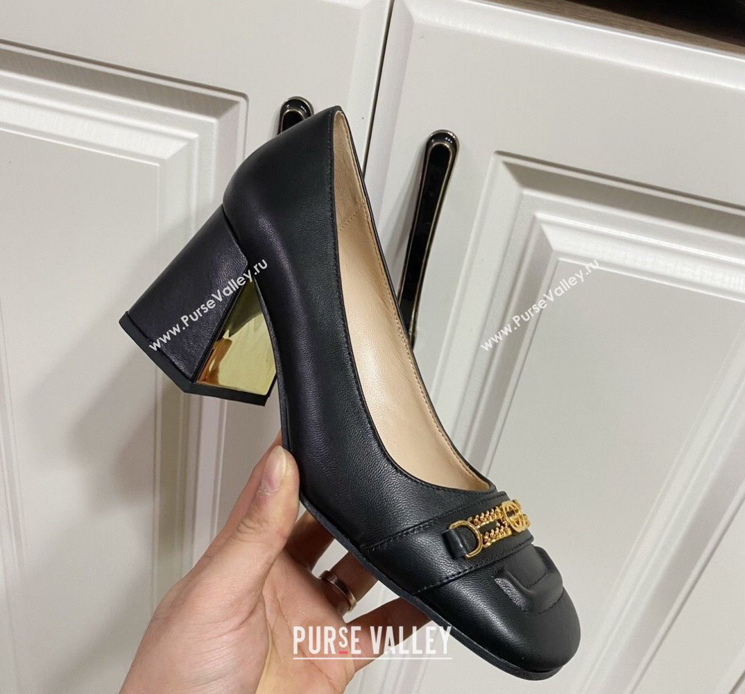 Gucci Heel 7.5cm Pumps with Interlocking G and Chain in leather Black (modeng-24032636)