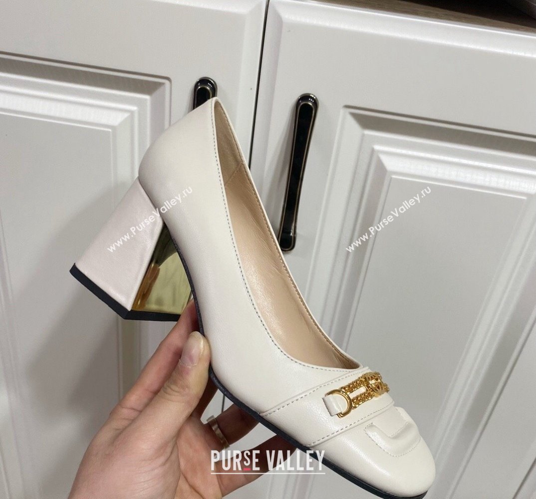 Gucci Heel 7.5cm Pumps with Interlocking G and Chain in leather White (modeng-24032637)