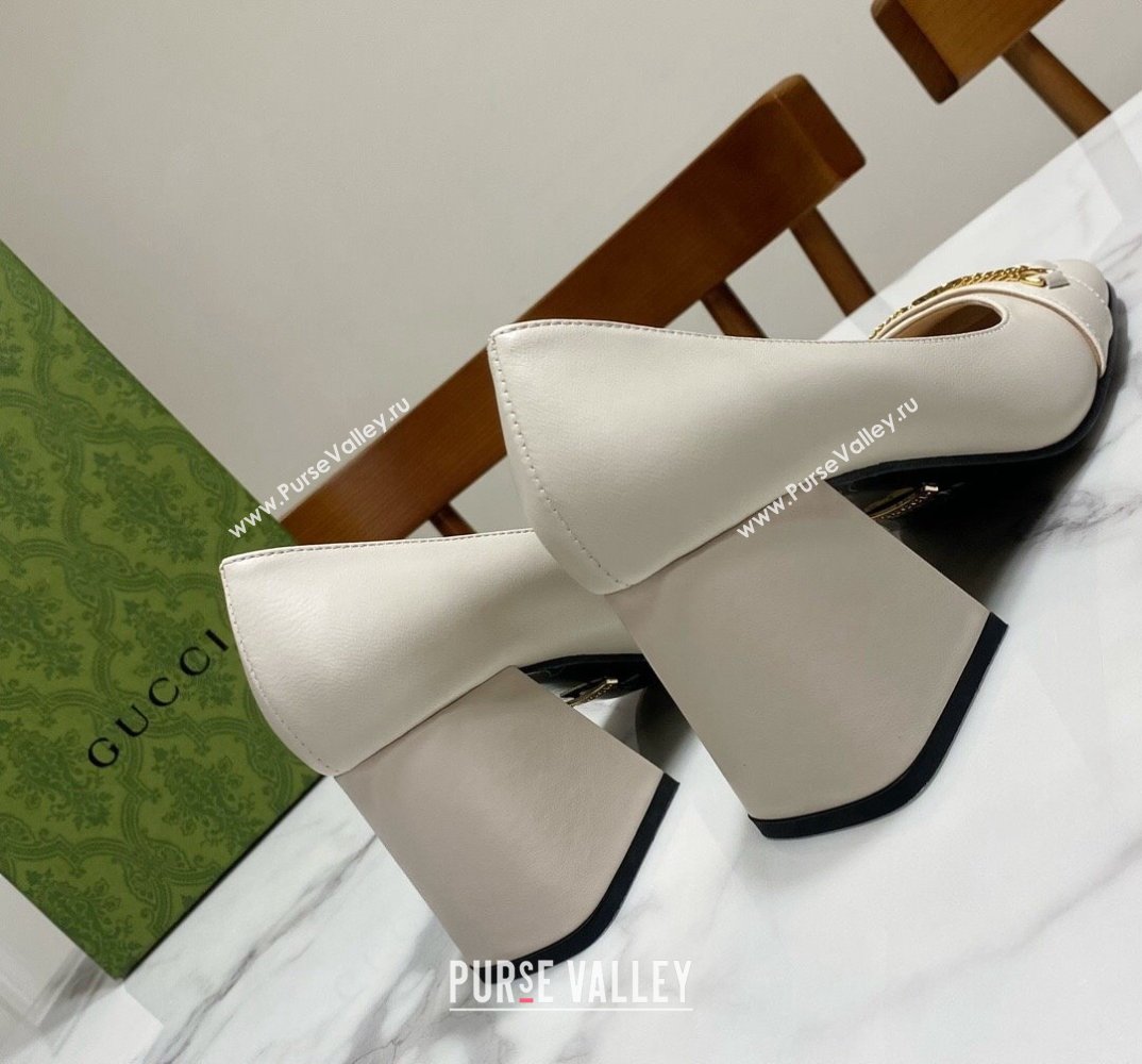 Gucci Heel 7.5cm Pumps with Interlocking G and Chain in leather White (modeng-24032637)