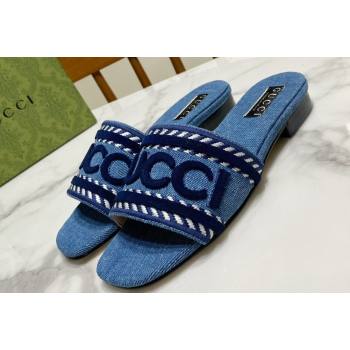 Gucci slide sandals with Gucci script ‎771589 Light blue denim 2024 (modeng-24032618)