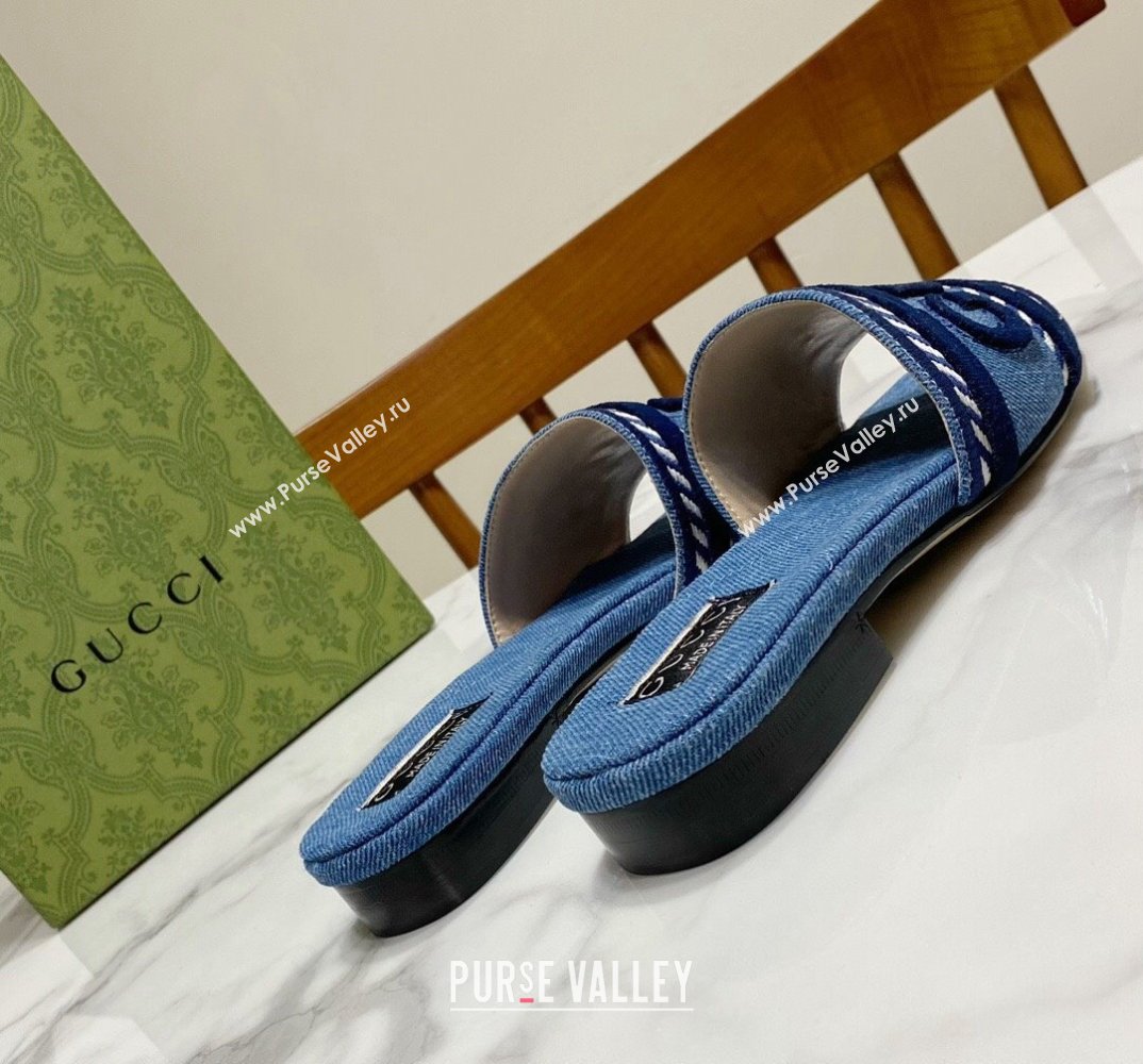 Gucci slide sandals with Gucci script ‎771589 Light blue denim 2024 (modeng-24032618)