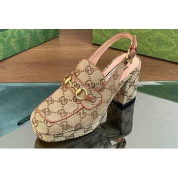 Gucci Heel 8.5cm Platform 2.5cm Horsebit mules 776916 GG canvas Beige 2024 (modeng-24032620)