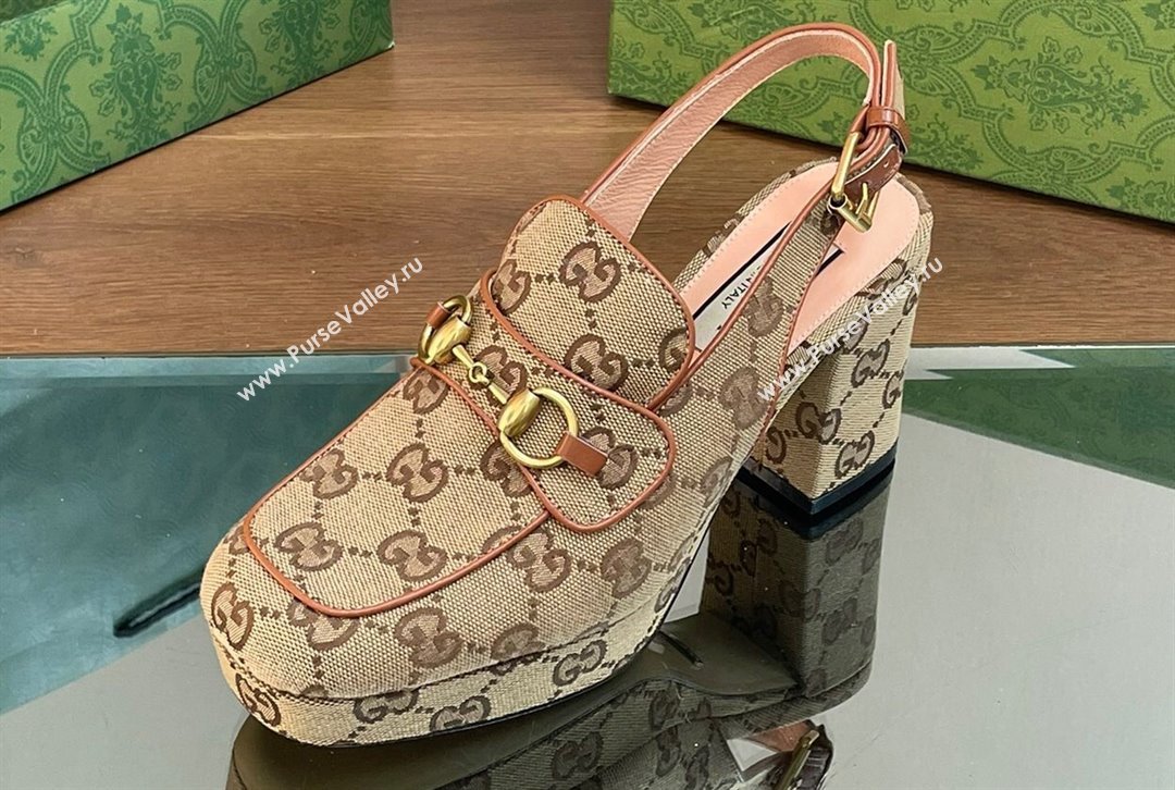 Gucci Heel 8.5cm Platform 2.5cm Horsebit mules 776916 GG canvas Beige 2024 (modeng-24032620)