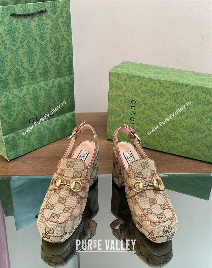 Gucci Heel 8.5cm Platform 2.5cm Horsebit mules 776916 GG canvas Beige 2024 (modeng-24032620)