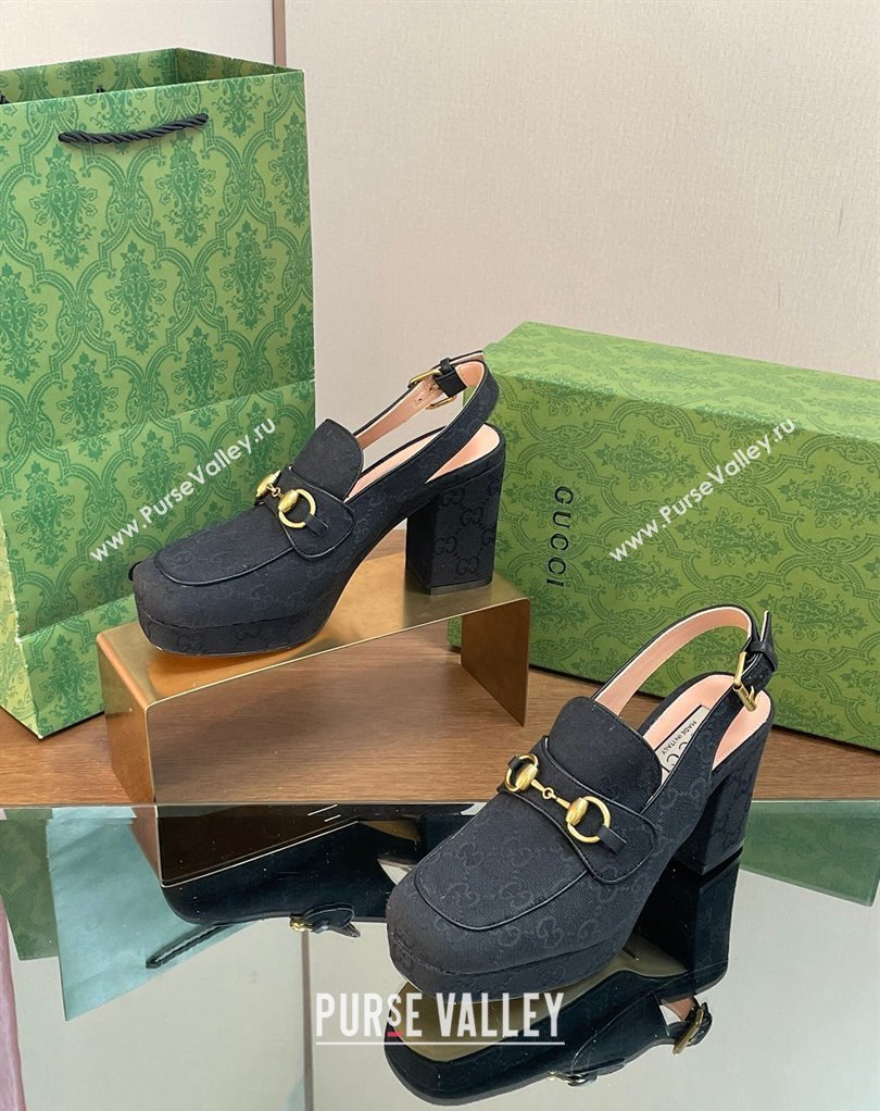 Gucci Heel 8.5cm Platform 2.5cm Horsebit mules 776916 GG canvas Black 2024 (modeng-24032619)