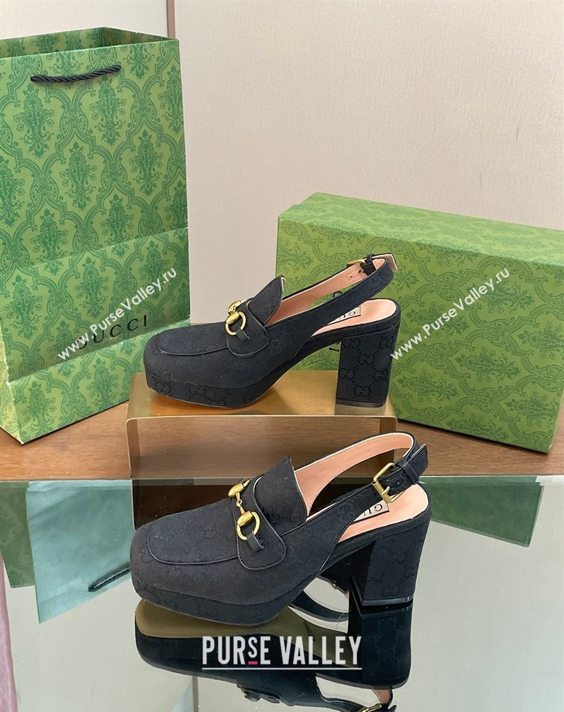 Gucci Heel 8.5cm Platform 2.5cm Horsebit mules 776916 GG canvas Black 2024 (modeng-24032619)