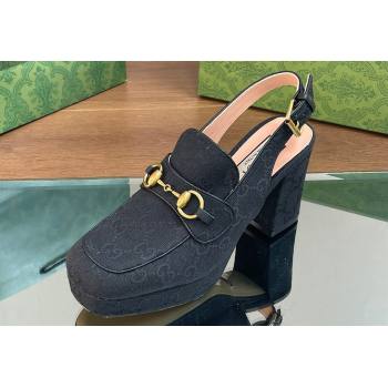 Gucci Heel 8.5cm Platform 2.5cm Horsebit mules 776916 GG canvas Black 2024 (modeng-24032619)