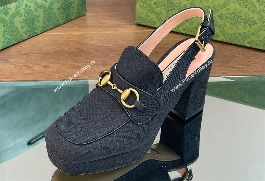 Gucci Heel 8.5cm Platform 2.5cm Horsebit mules 776916 GG canvas Black 2024 (modeng-24032619)