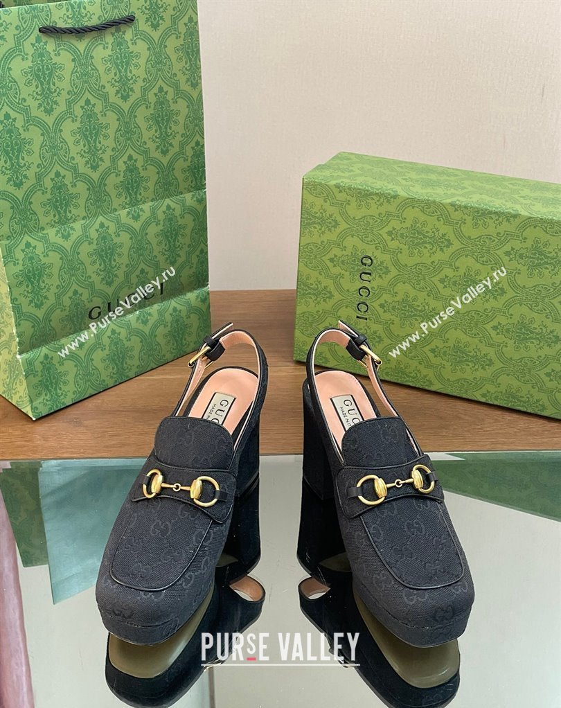 Gucci Heel 8.5cm Platform 2.5cm Horsebit mules 776916 GG canvas Black 2024 (modeng-24032619)