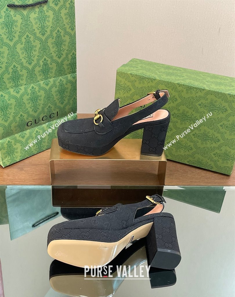 Gucci Heel 8.5cm Platform 2.5cm Horsebit mules 776916 GG canvas Black 2024 (modeng-24032619)