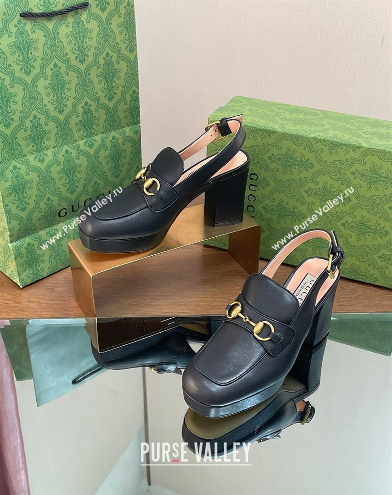 Gucci Heel 8.5cm Platform 2.5cm Horsebit mules 771566 leather Black 2024 (modeng-24032621)