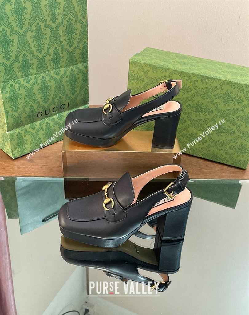 Gucci Heel 8.5cm Platform 2.5cm Horsebit mules 771566 leather Black 2024 (modeng-24032621)