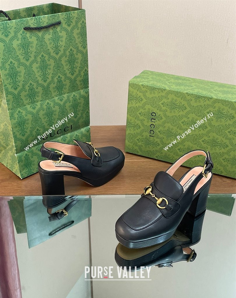 Gucci Heel 8.5cm Platform 2.5cm Horsebit mules 771566 leather Black 2024 (modeng-24032621)