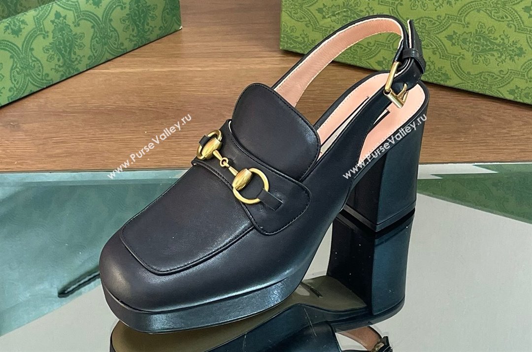 Gucci Heel 8.5cm Platform 2.5cm Horsebit mules 771566 leather Black 2024 (modeng-24032621)