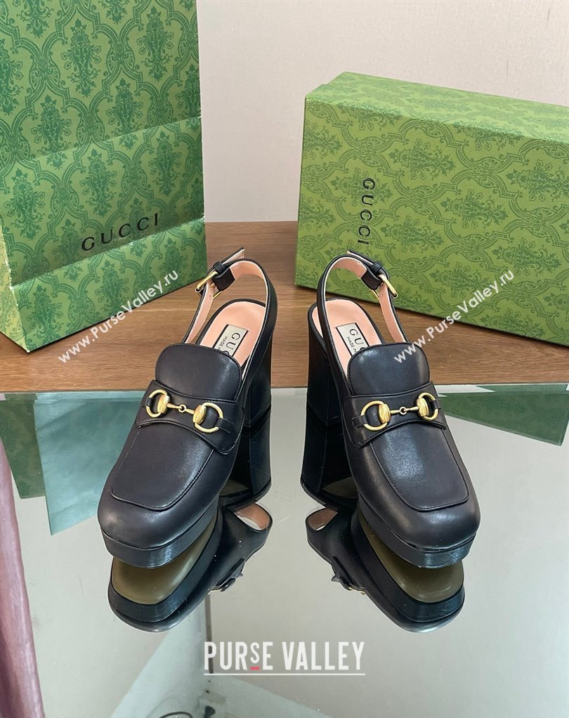 Gucci Heel 8.5cm Platform 2.5cm Horsebit mules 771566 leather Black 2024 (modeng-24032621)