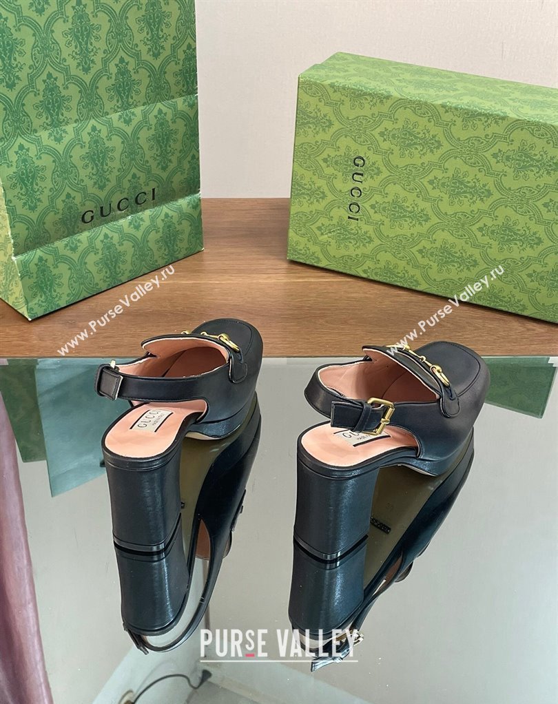 Gucci Heel 8.5cm Platform 2.5cm Horsebit mules 771566 leather Black 2024 (modeng-24032621)