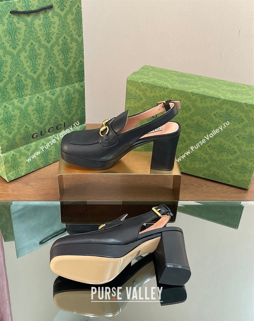 Gucci Heel 8.5cm Platform 2.5cm Horsebit mules 771566 leather Black 2024 (modeng-24032621)