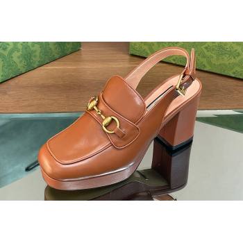 Gucci Heel 8.5cm Platform 2.5cm Horsebit mules 771566 leather Brown 2024 (modeng-24032623)