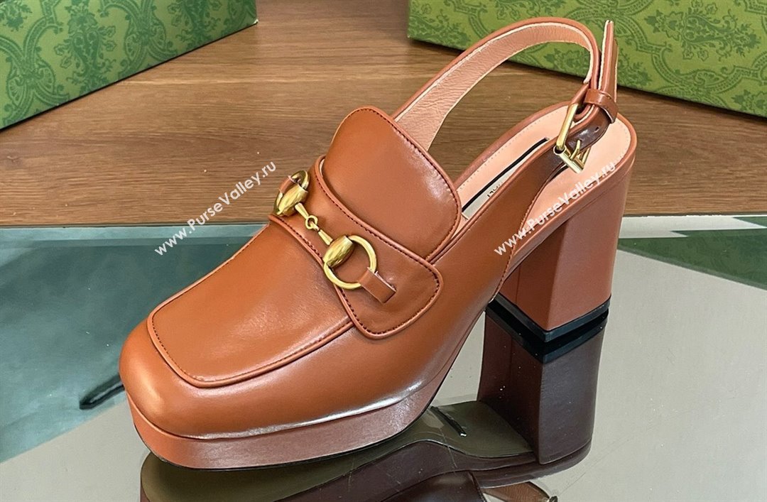 Gucci Heel 8.5cm Platform 2.5cm Horsebit mules 771566 leather Brown 2024 (modeng-24032623)