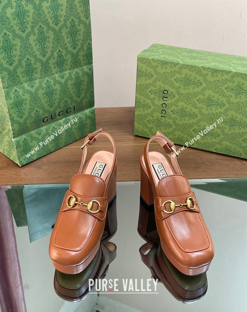 Gucci Heel 8.5cm Platform 2.5cm Horsebit mules 771566 leather Brown 2024 (modeng-24032623)