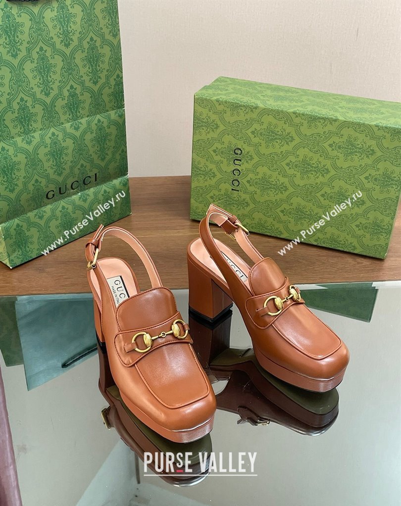 Gucci Heel 8.5cm Platform 2.5cm Horsebit mules 771566 leather Brown 2024 (modeng-24032623)