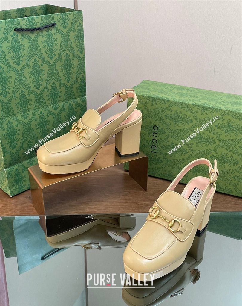 Gucci Heel 8.5cm Platform 2.5cm Horsebit mules 771566 leather Beige 2024 (modeng-24032624)