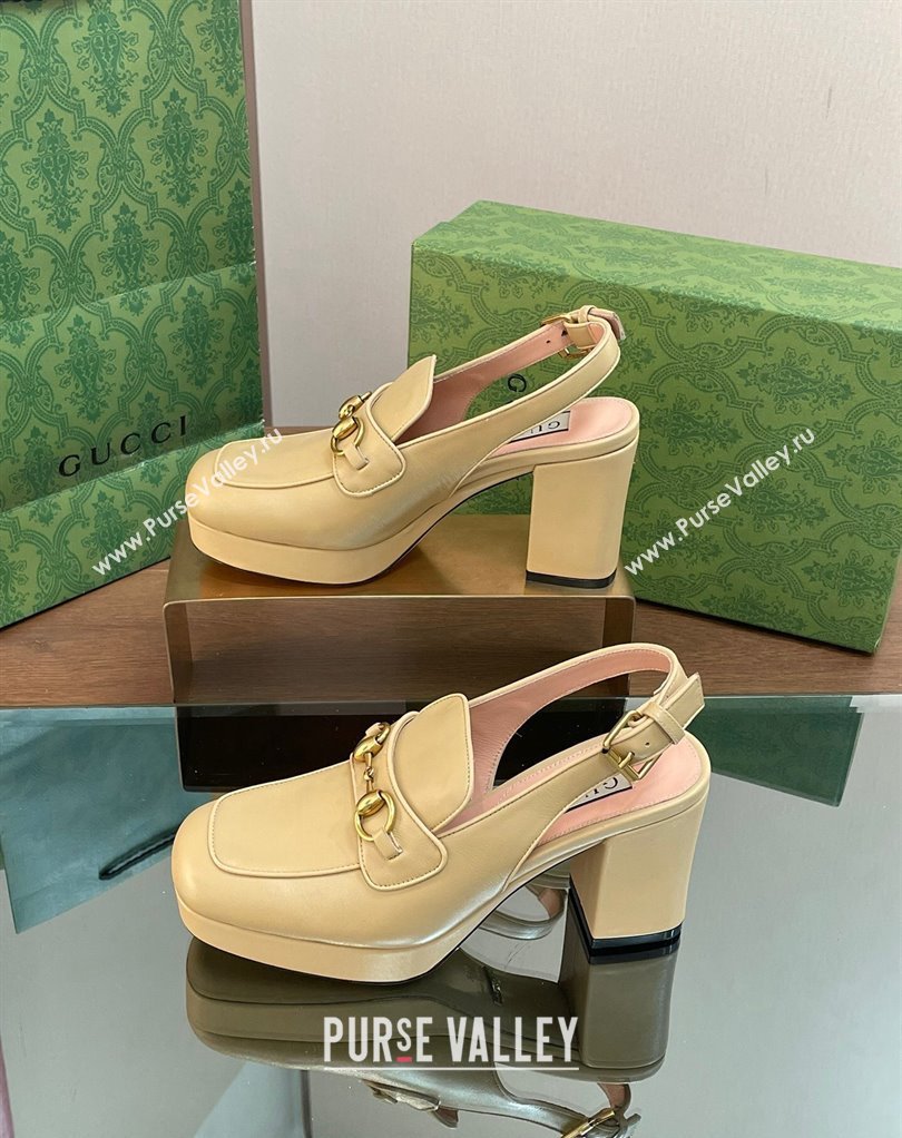 Gucci Heel 8.5cm Platform 2.5cm Horsebit mules 771566 leather Beige 2024 (modeng-24032624)