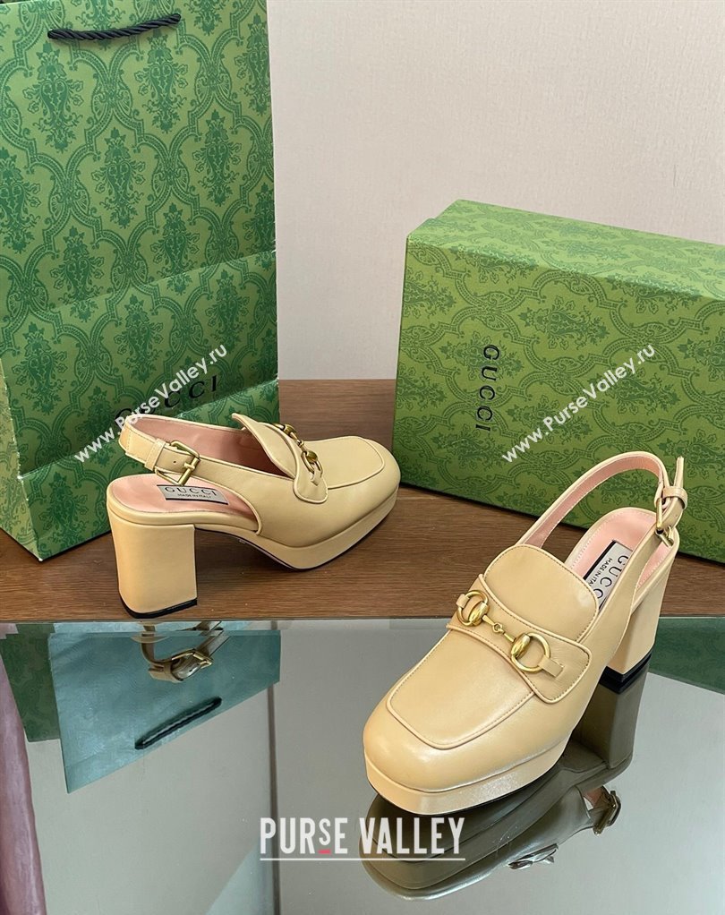 Gucci Heel 8.5cm Platform 2.5cm Horsebit mules 771566 leather Beige 2024 (modeng-24032624)