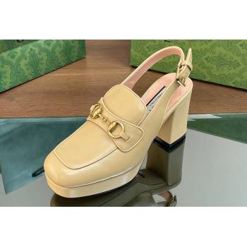 Gucci Heel 8.5cm Platform 2.5cm Horsebit mules 771566 leather Beige 2024 (modeng-24032624)