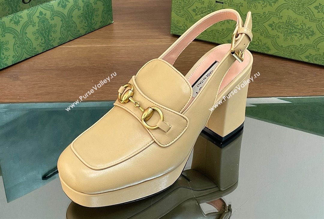 Gucci Heel 8.5cm Platform 2.5cm Horsebit mules 771566 leather Beige 2024 (modeng-24032624)