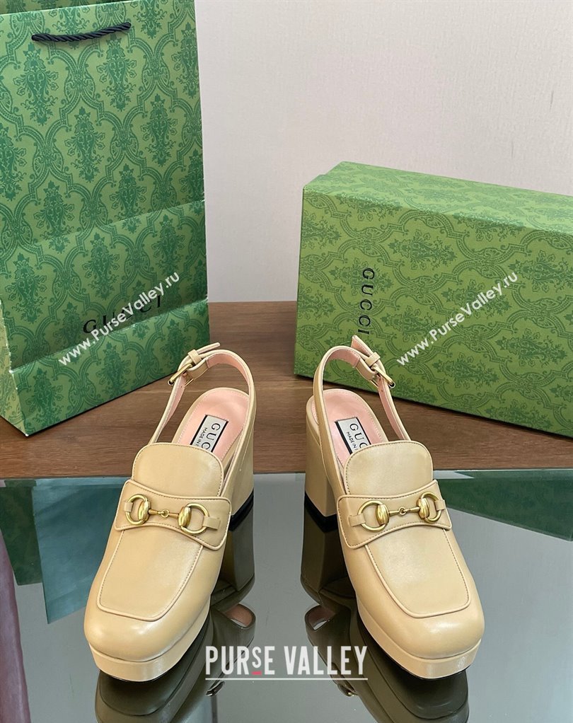 Gucci Heel 8.5cm Platform 2.5cm Horsebit mules 771566 leather Beige 2024 (modeng-24032624)