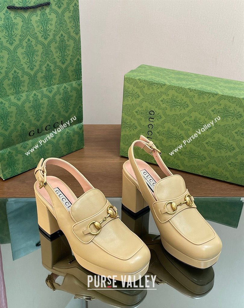 Gucci Heel 8.5cm Platform 2.5cm Horsebit mules 771566 leather Beige 2024 (modeng-24032624)