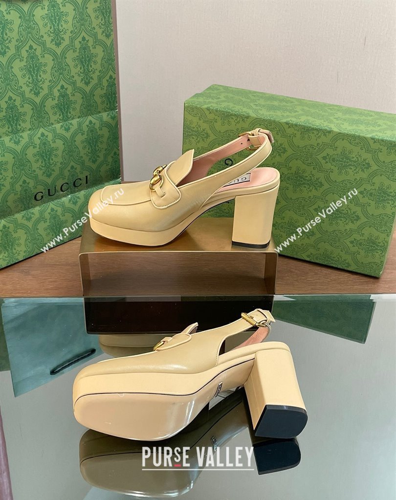 Gucci Heel 8.5cm Platform 2.5cm Horsebit mules 771566 leather Beige 2024 (modeng-24032624)