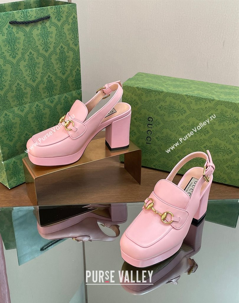 Gucci Heel 8.5cm Platform 2.5cm Horsebit mules 771566 leather Pink 2024 (modeng-24032625)