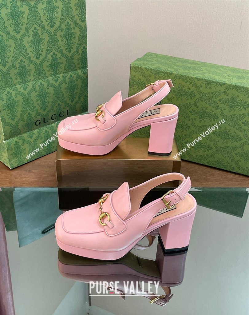 Gucci Heel 8.5cm Platform 2.5cm Horsebit mules 771566 leather Pink 2024 (modeng-24032625)