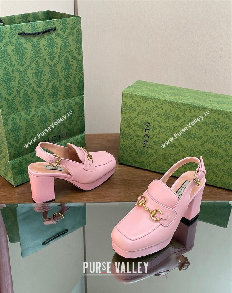 Gucci Heel 8.5cm Platform 2.5cm Horsebit mules 771566 leather Pink 2024 (modeng-24032625)